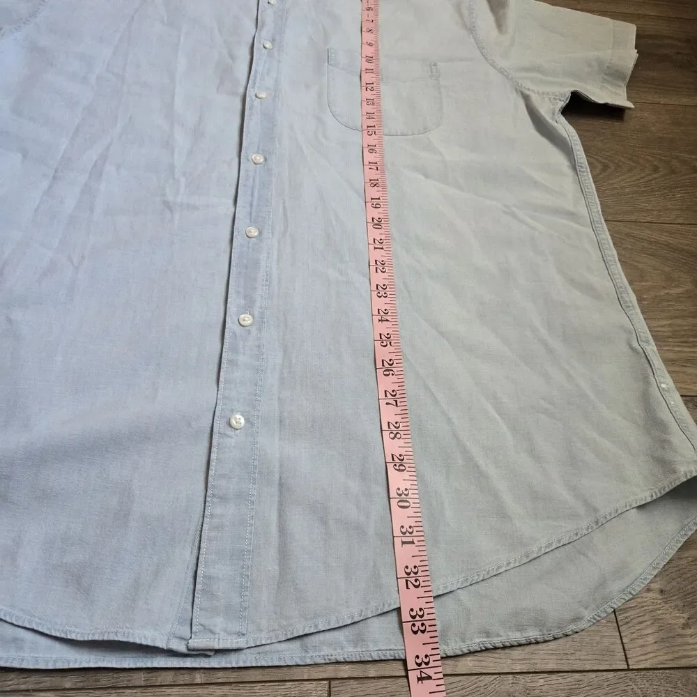 J.Crew Organic Cotton Button Up Shirt Mens XXLT Light Blue Short Sleeve Classic